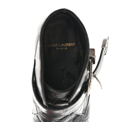 Saint Laurent Calfskin Crocodile Embossed Womens Dixon Buckle Ankle Boots 37.5 Black 7 of 15