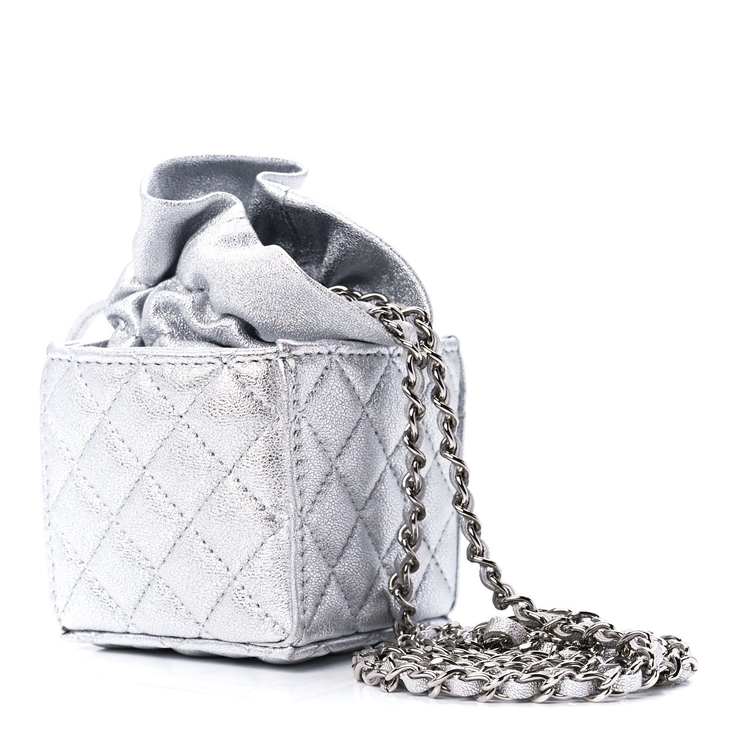 Chanel Metallic Caviar Quilted Mini Drawstring Bucket Bag Silver 3 of 12
