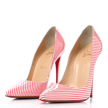 Christian Louboutin Patent Stripes Kate 120 Pumps 38 Smoothie White 4 of 8