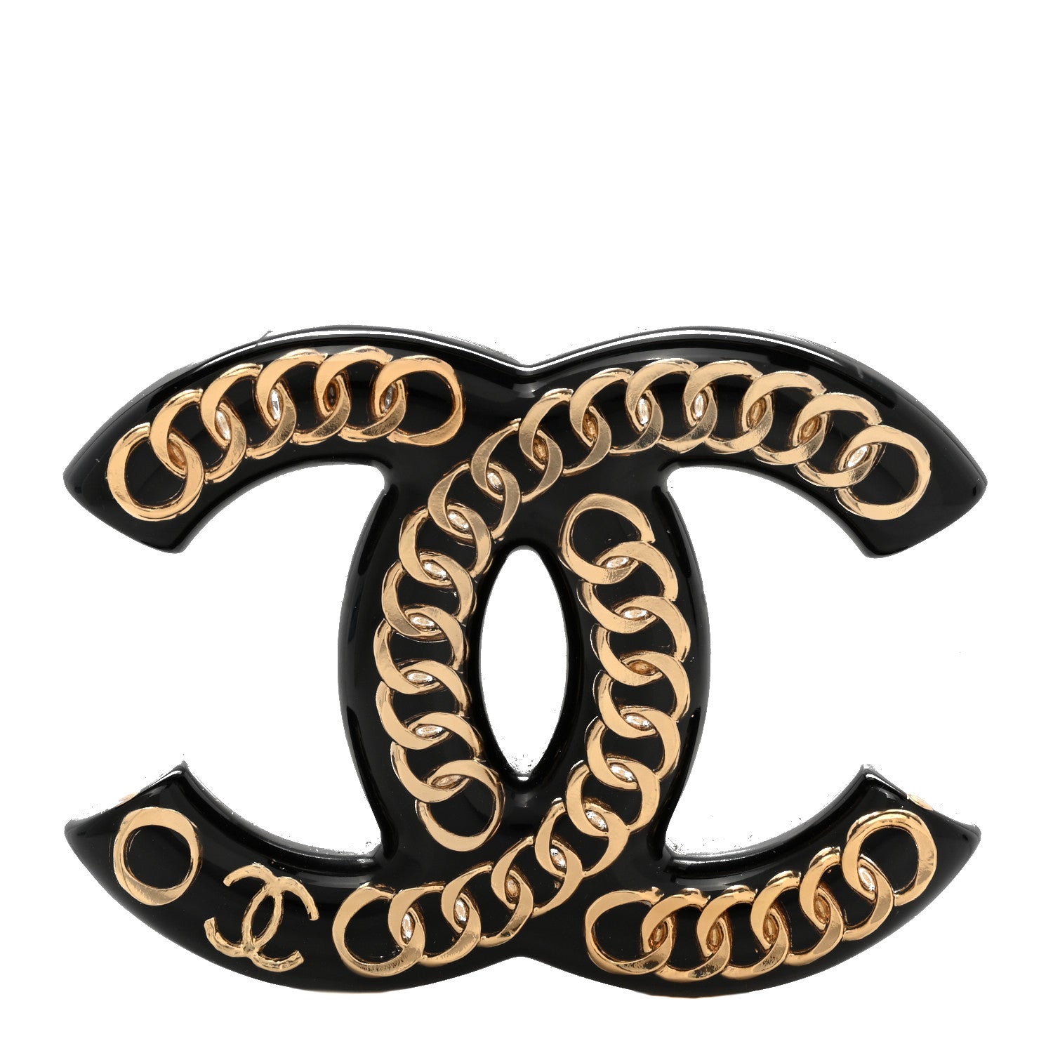Chanel Resin Metal CC Chain Brooch Black Gold 1 of 4