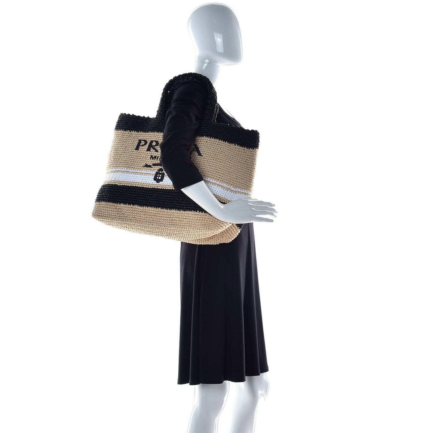 Raffia Logo Tote Naurale Black