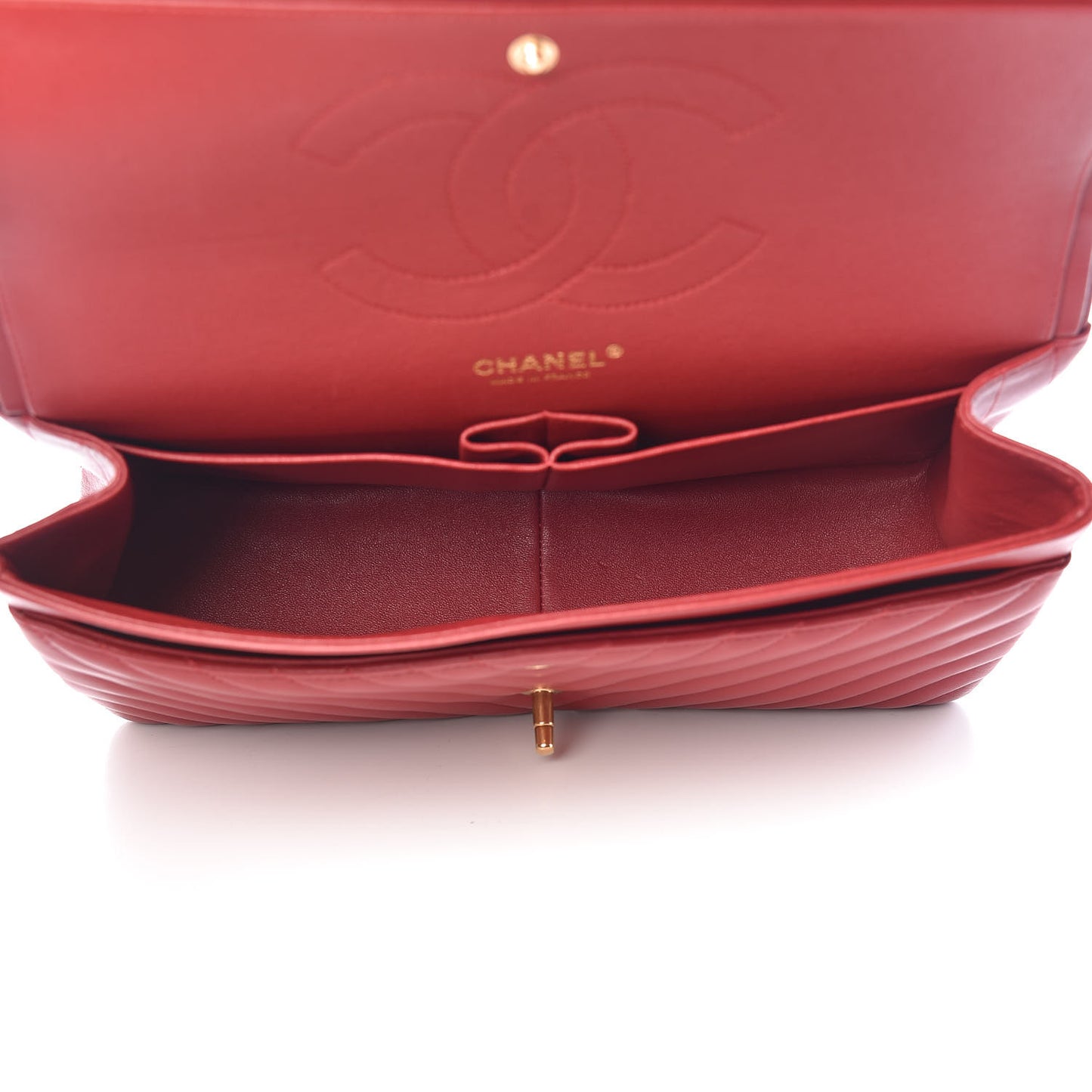 Lambskin Chevron Quilted Jumbo Double Flap Dark Red
