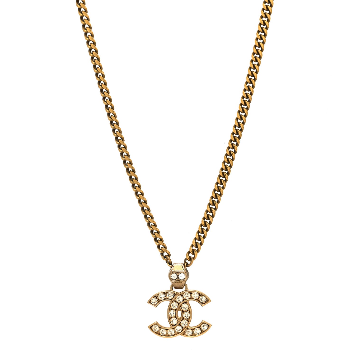 Chanel Crystal CC Pendant Necklace Gold 1 of 5