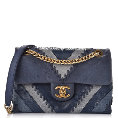Chanel Iridescent Calfskin Python Patchwork Chevron Small Flap Black 1 of 8