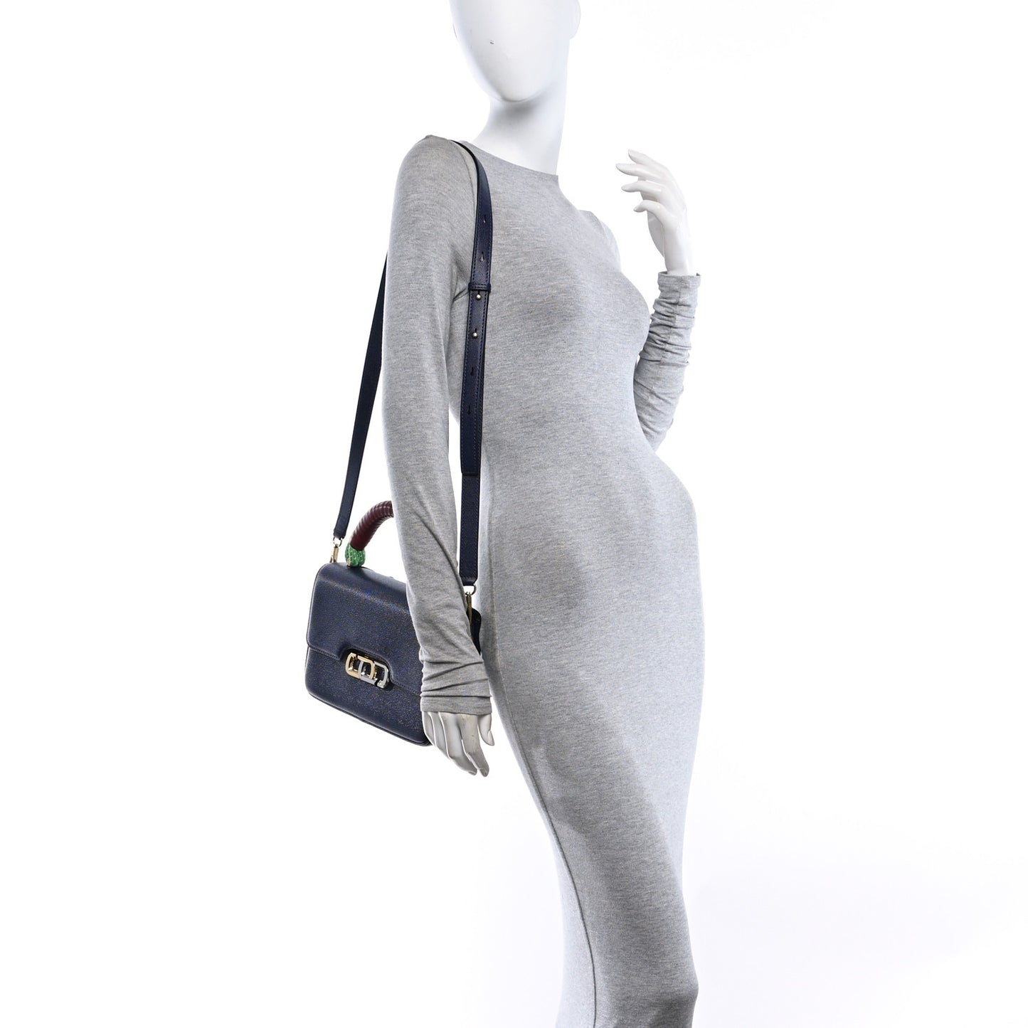 Textured Calfskin The J Link Shoulder Bag Navy Multicolor