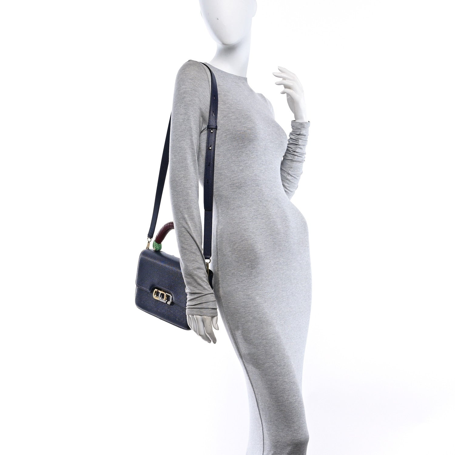 Marc Jacobs Textured Calfskin The J Link Shoulder Bag Navy Multicolor 2 of 10