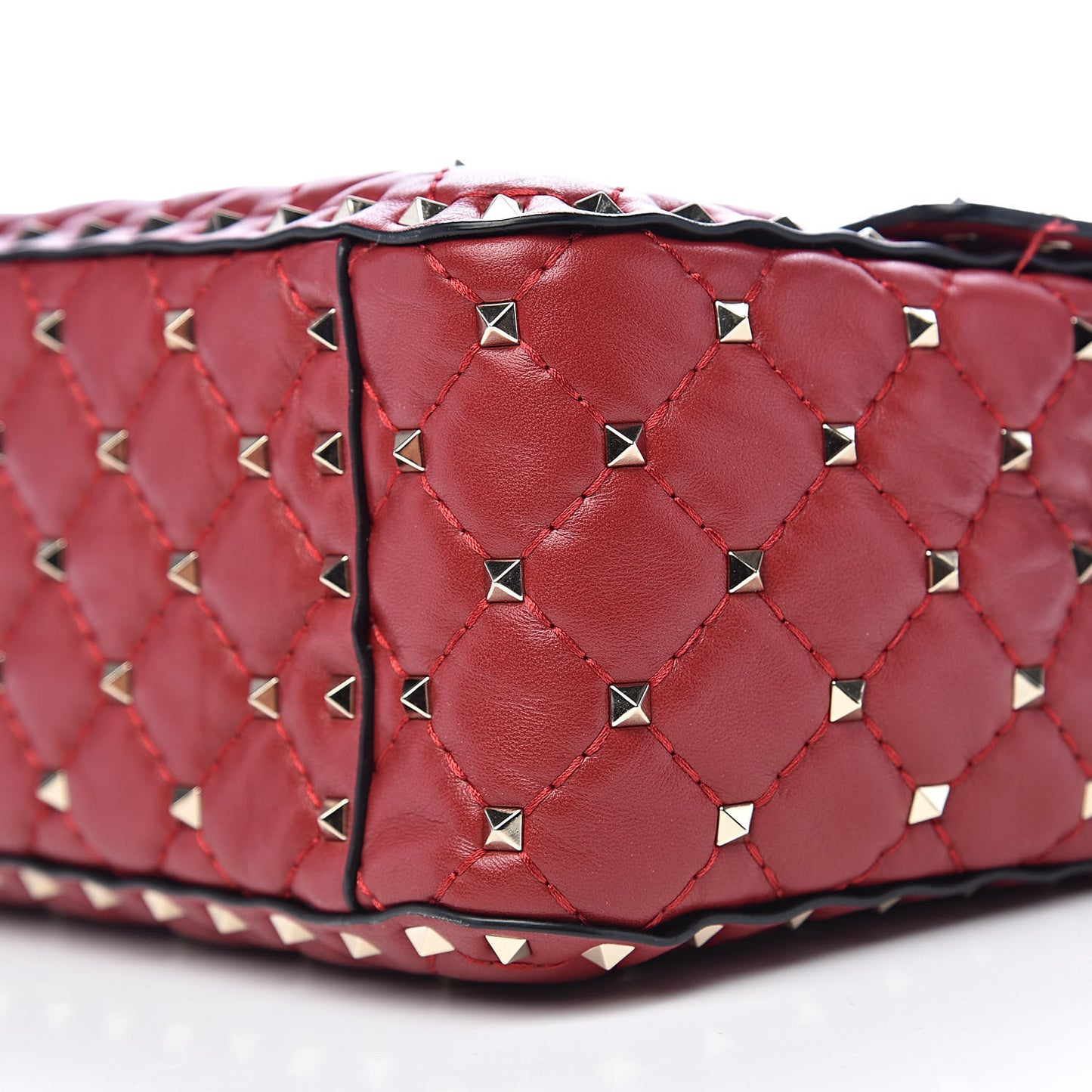 Lambskin Large Rockstud Spike Shoulder Bag Red