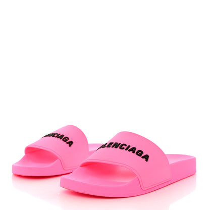 Balenciaga Rubber Womens Logo Pool Slide Sandals 39 Fluo Pink Black 3 of 10