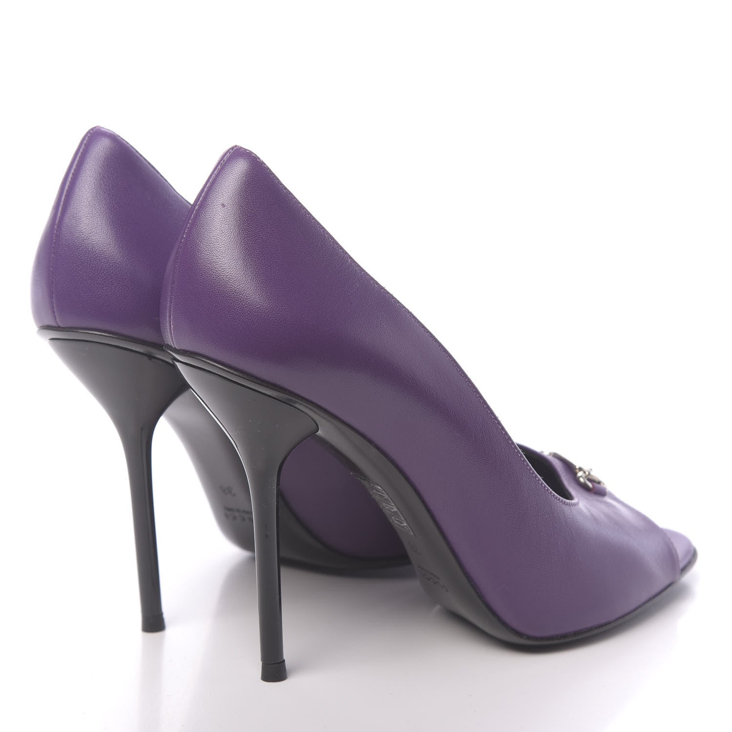 Gucci Calfskin Logo Plate Peep Toe Pumps 38 Purple 4 of 8