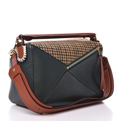 Loewe Tweed Calfskin Medium Puzzle Bag Emerald 3 of 12