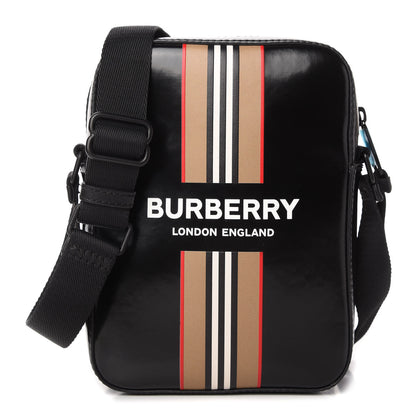Burberry Coated Canvas Stripe Thornton Messenger Bag Black 1 of 10