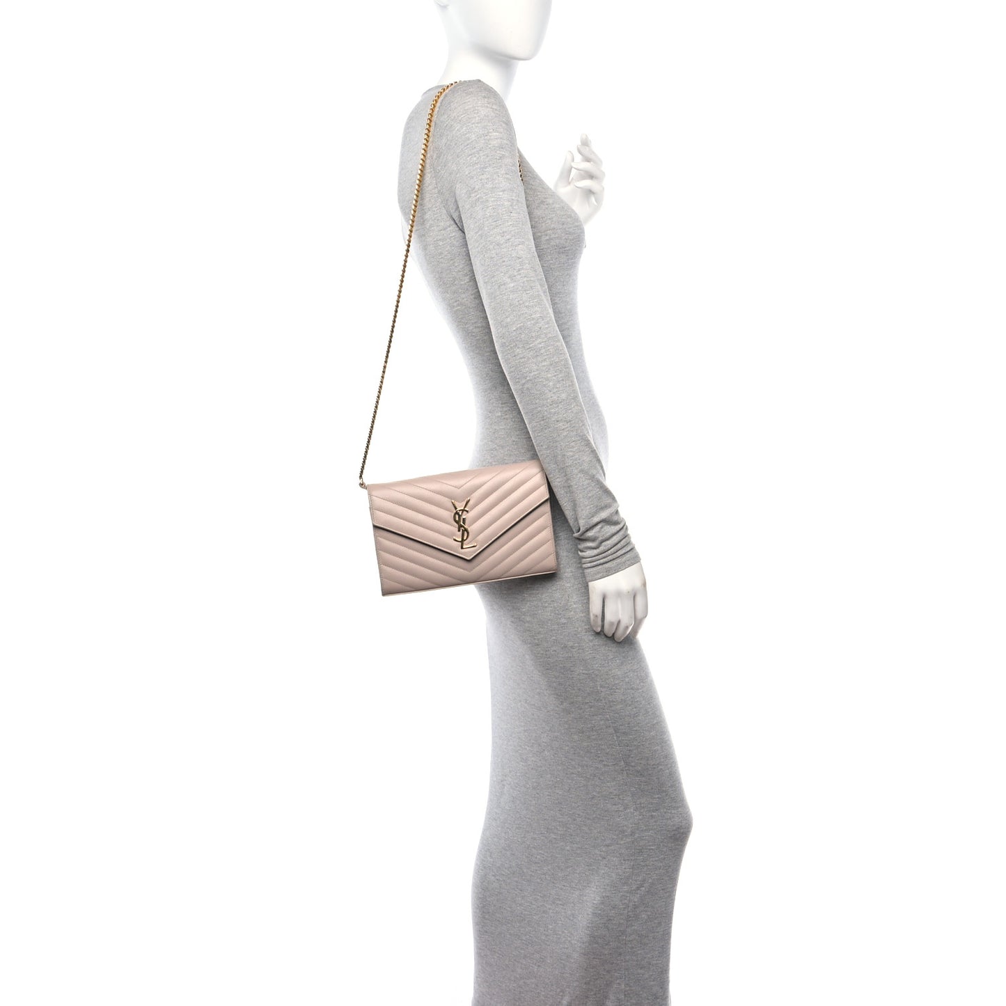 Grain De Poudre Matelasse Chevron Cassandre Envelope Chain Wallet Dark Beige
