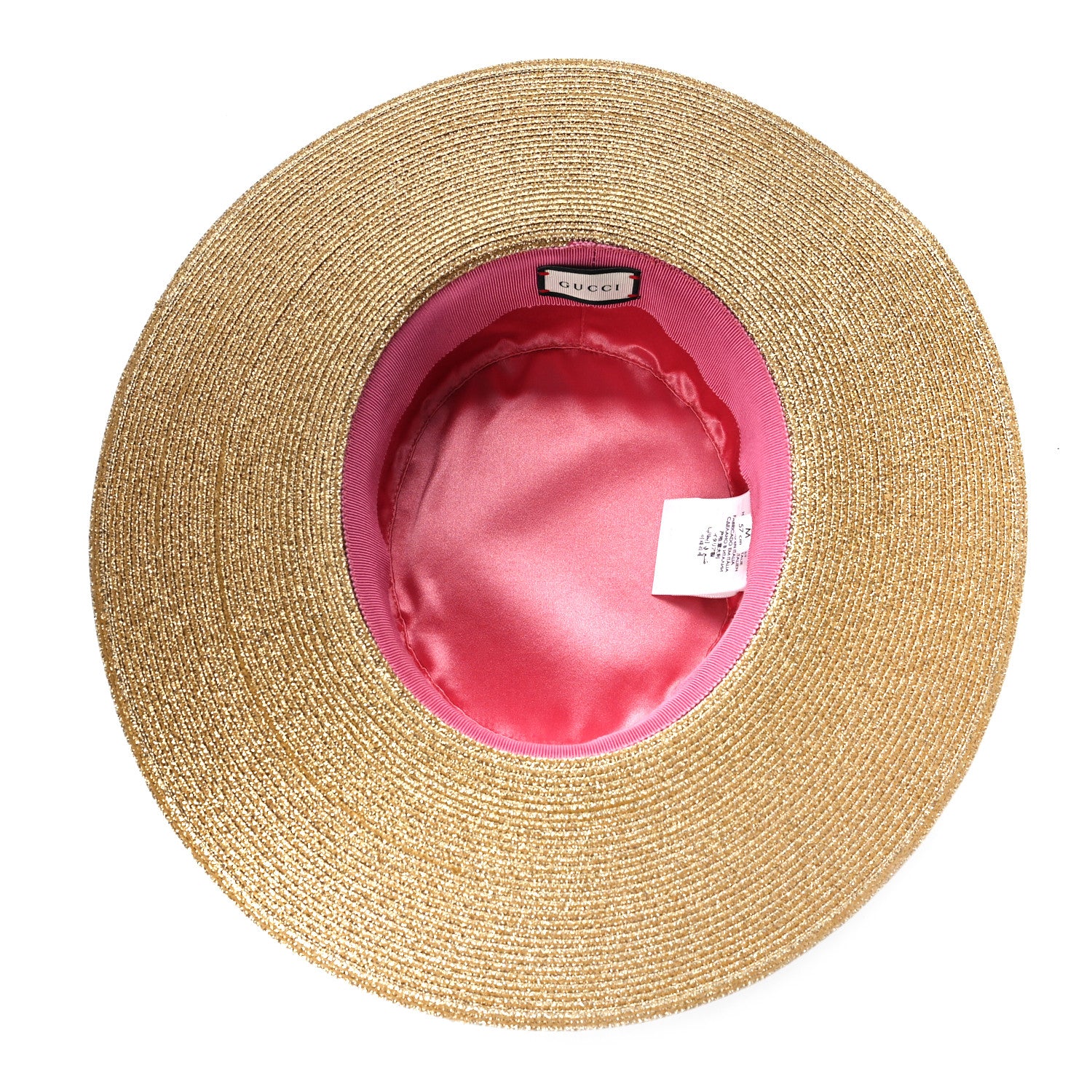 Gucci Glittered Straw Grosgrain Wide Brim Hat M Gold Black 5 of 7