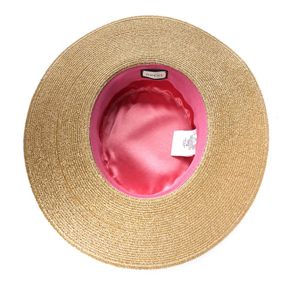 Gucci Glittered Straw Grosgrain Wide Brim Hat M Gold Black 5 of 7