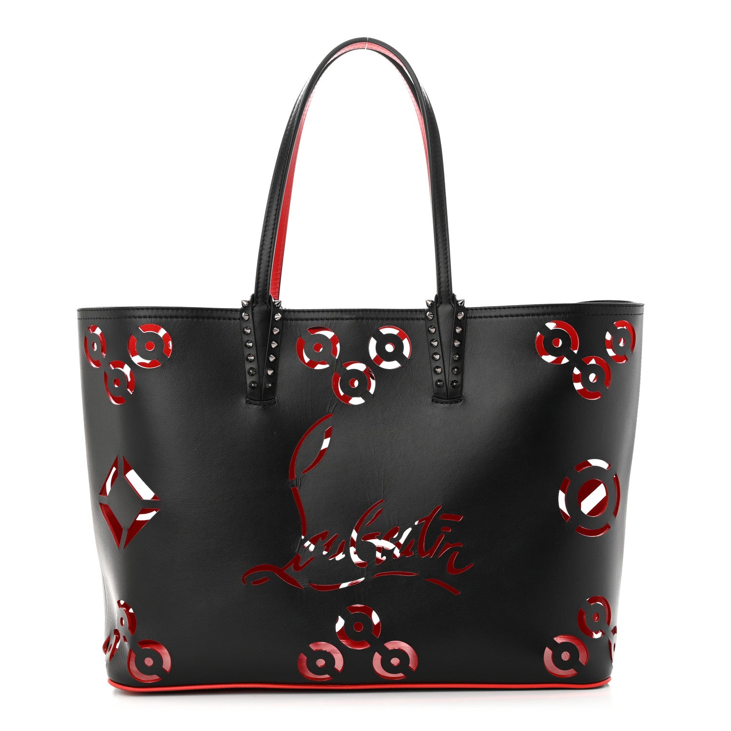 Christian Louboutin Calfskin Loubinthesky Perforated Cabarock Spikes Tote Black 1 of 11