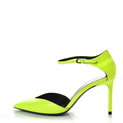 Saint Laurent Patent Anja 85 Ankle Strap Pointed Pumps 37.5 Fluo Yellow 1 of 10