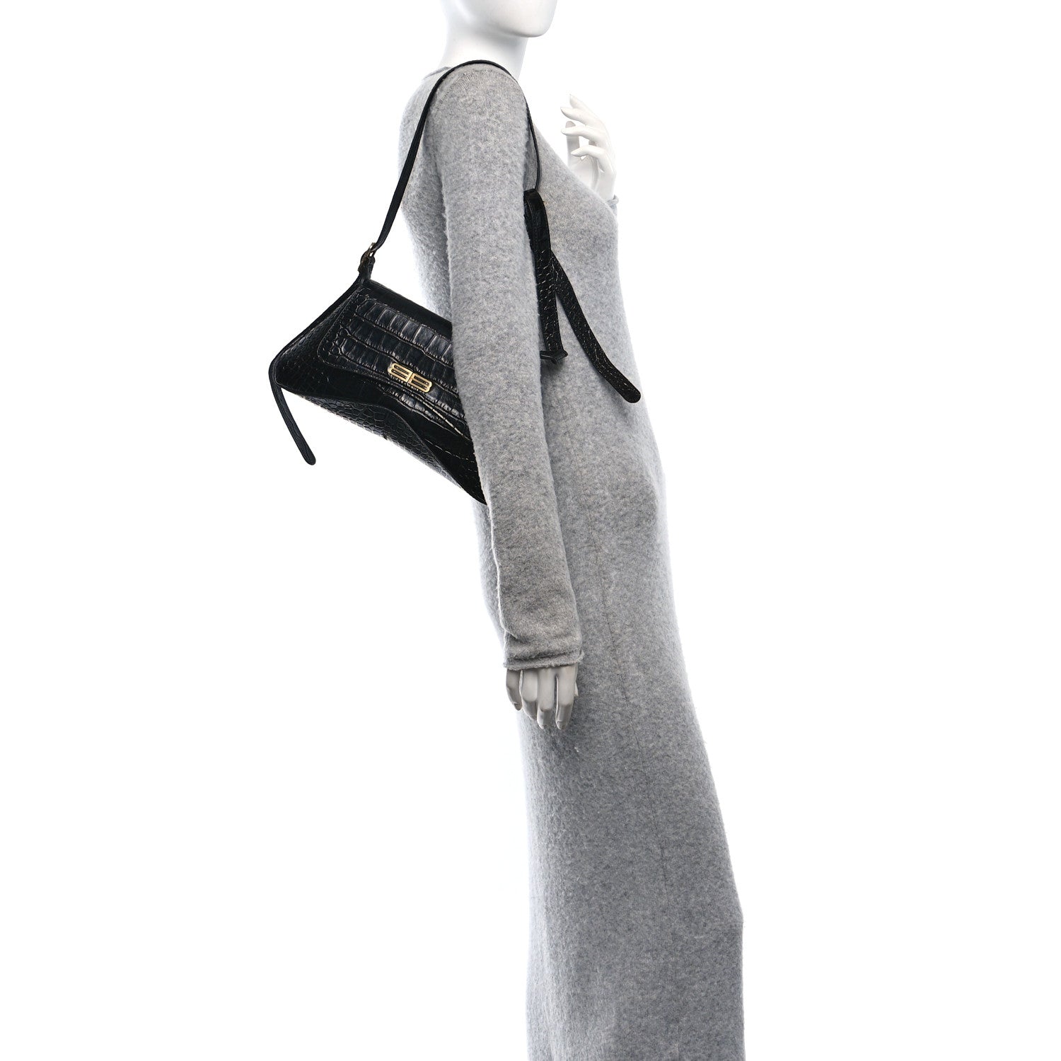 Balenciaga Shiny Super Supple Calfskin Crocodile Embossed Medium XX Flap Bag Black 2 of 11