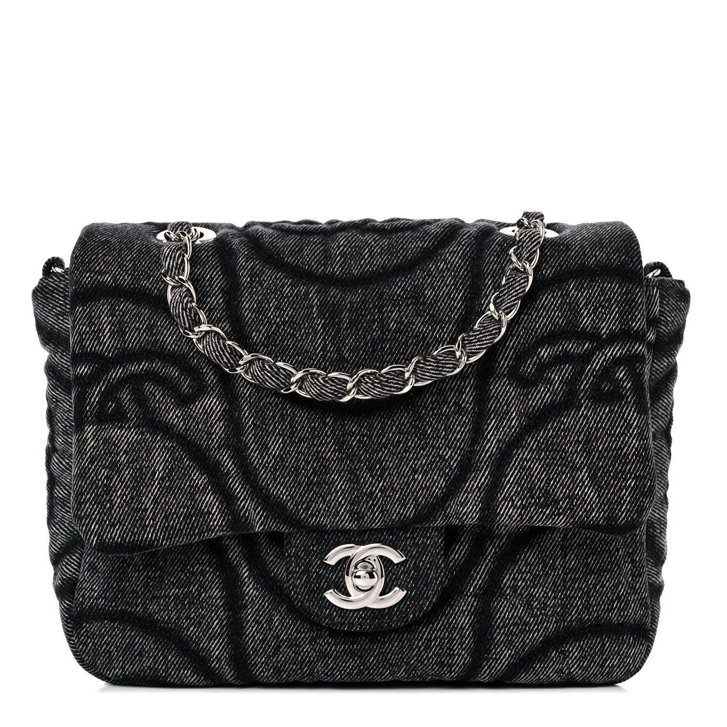 Chanel Denim Embossed CC Logo Print Mini Single Flap Black 1 of 10