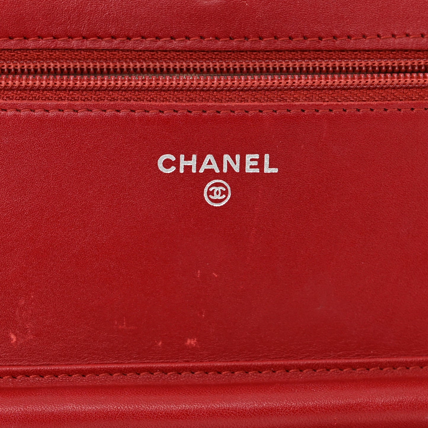 Calfskin Quilted Cambon Wallet On Chain WOC Red