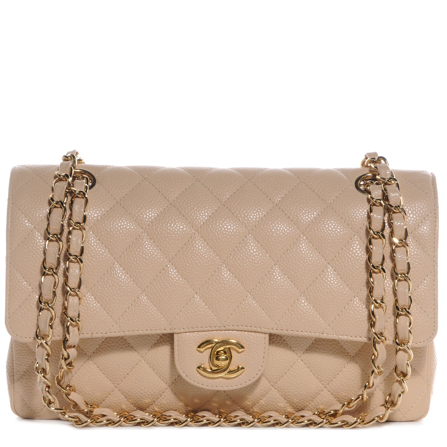 Caviar Quilted Medium Double Flap Beige Clair