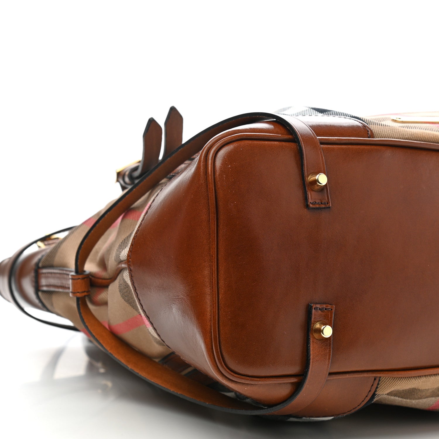Burberry Bridle Calfskin House Check Medium Whipstitch Tote Dark Tan 9 of 10