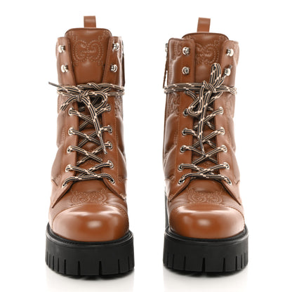 Gucci Cordovan Lux Nappa GG Matelasse Lace Up 60mm Combat Boots 37 Dark Hazel Brown 2 of 12