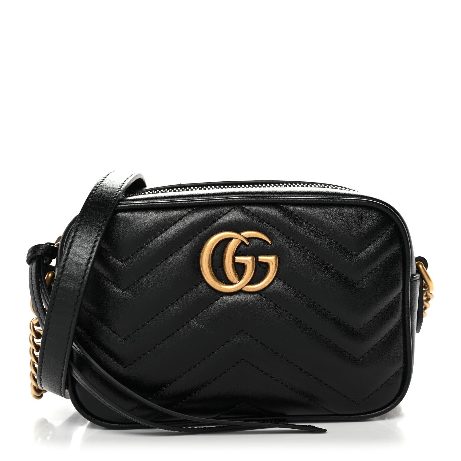 Gucci Calfskin Matelasse Mini GG Marmont Chain Shoulder Bag Black 1 of 10