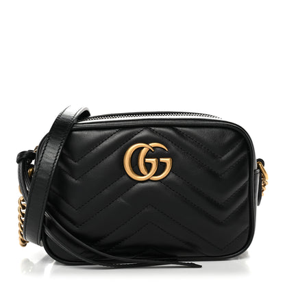 Gucci Calfskin Matelasse Mini GG Marmont Chain Shoulder Bag Black 1 of 10