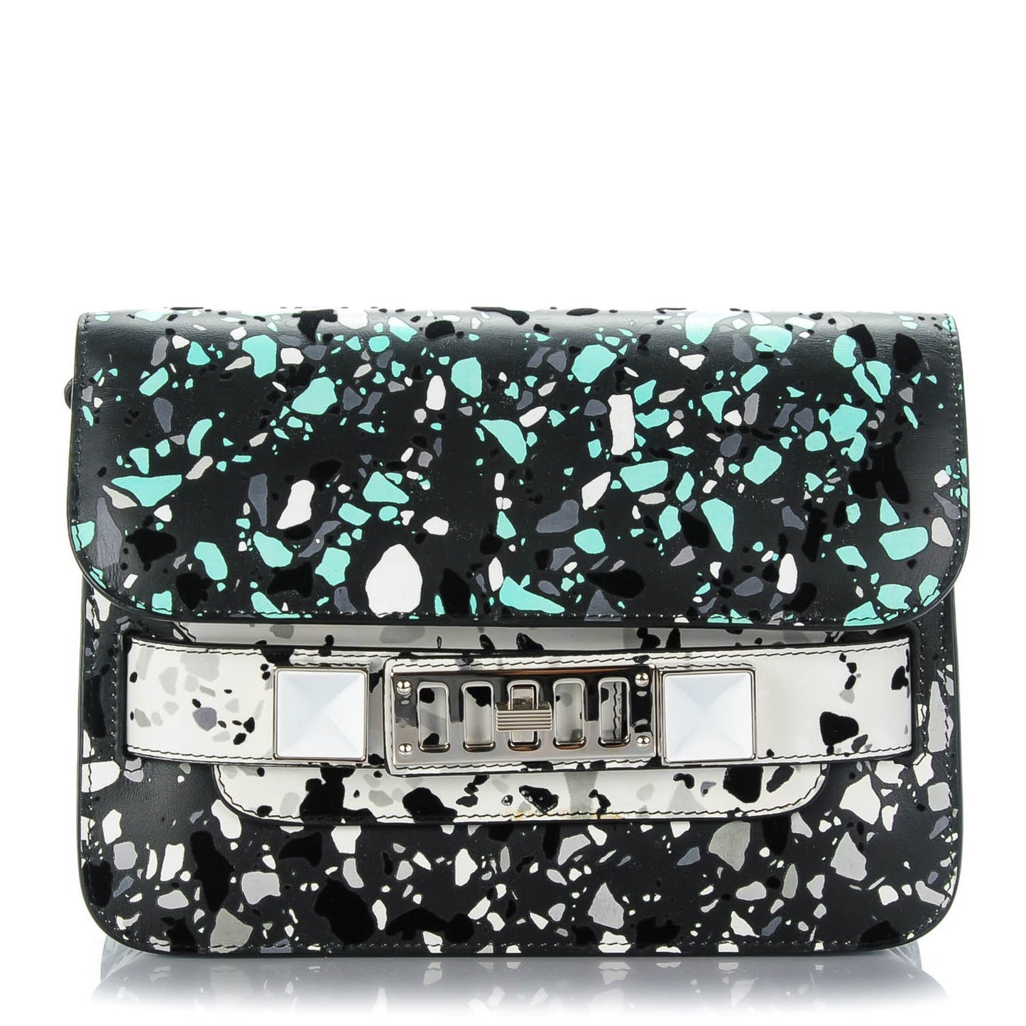 Mosaic Print Lambskin Mini PS11 Classic Shoulder Bag Mint Grey White