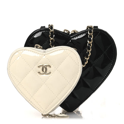Chanel Patent Calfskin Resin Quilted CC Heart Clutch With Chain Black 1 of 21