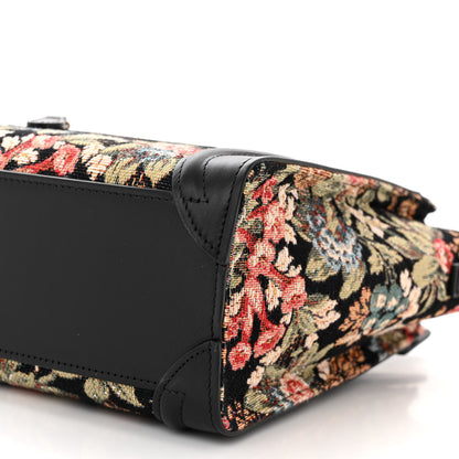 Celine Calfskin Lambskin Canvas Jacquard Floral Nano Luggage Black 11 of 11
