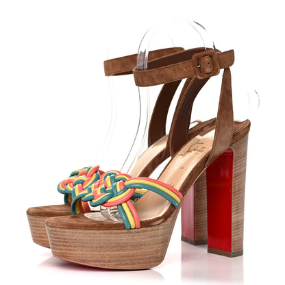Christian Louboutin Nappa Veau Velours Couio Ella 130 Sandals 37 Multicolor Beige 3 of 9