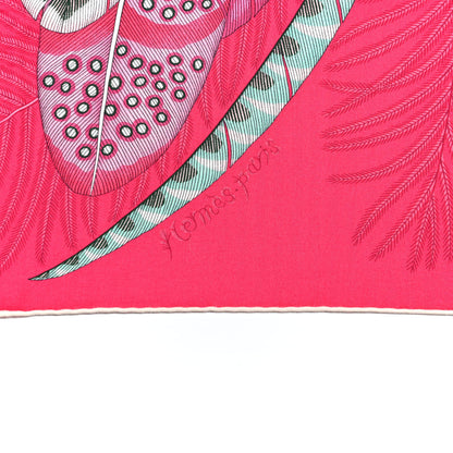 Hermes Cashmere Silk Plumes En Fete Shawl 140 Fuchsia Vert 3 of 6