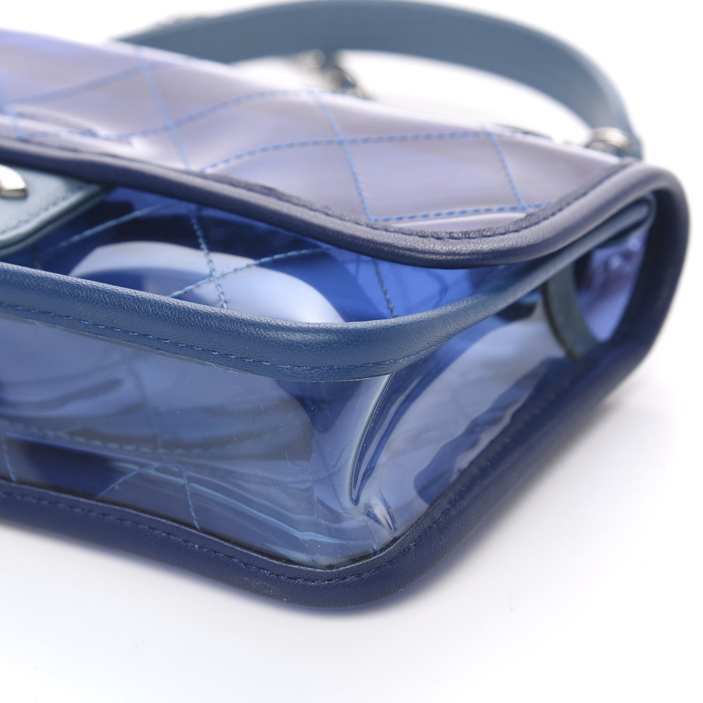 PVC Lambskin Stitched Mini Coco Splash Flap Blue