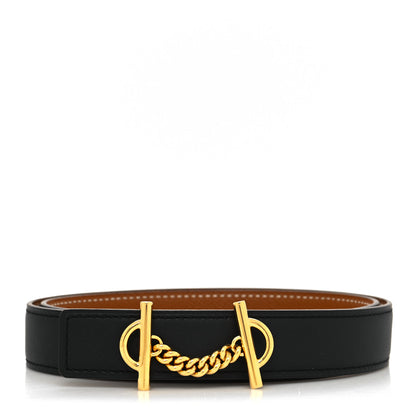 Hermes Swift Epsom 24mm Gamma Gourmette Belt 75 Black Gold 1 of 5