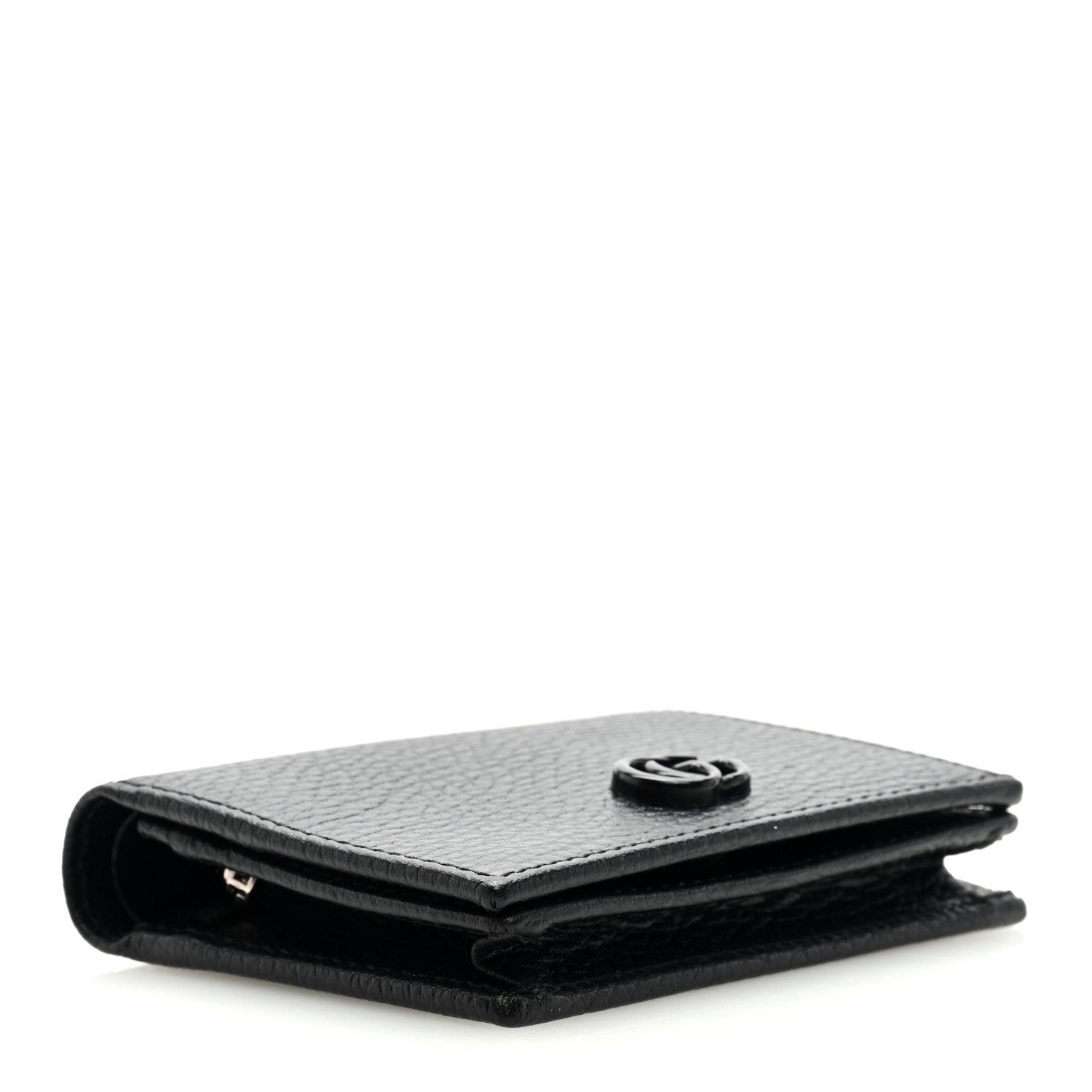 Gucci Dollar Calfskin Enamel Monochrome GG Marmont Card Case Black 4 of 7