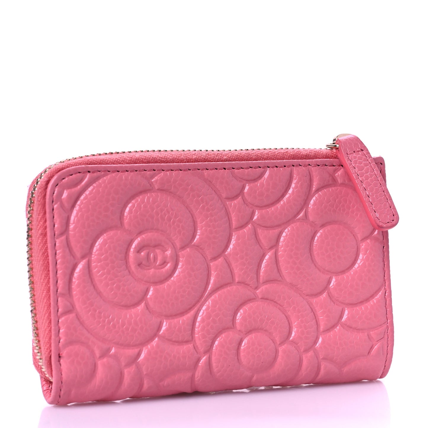 Caviar Camellia Embossed Key Holder Case Pink
