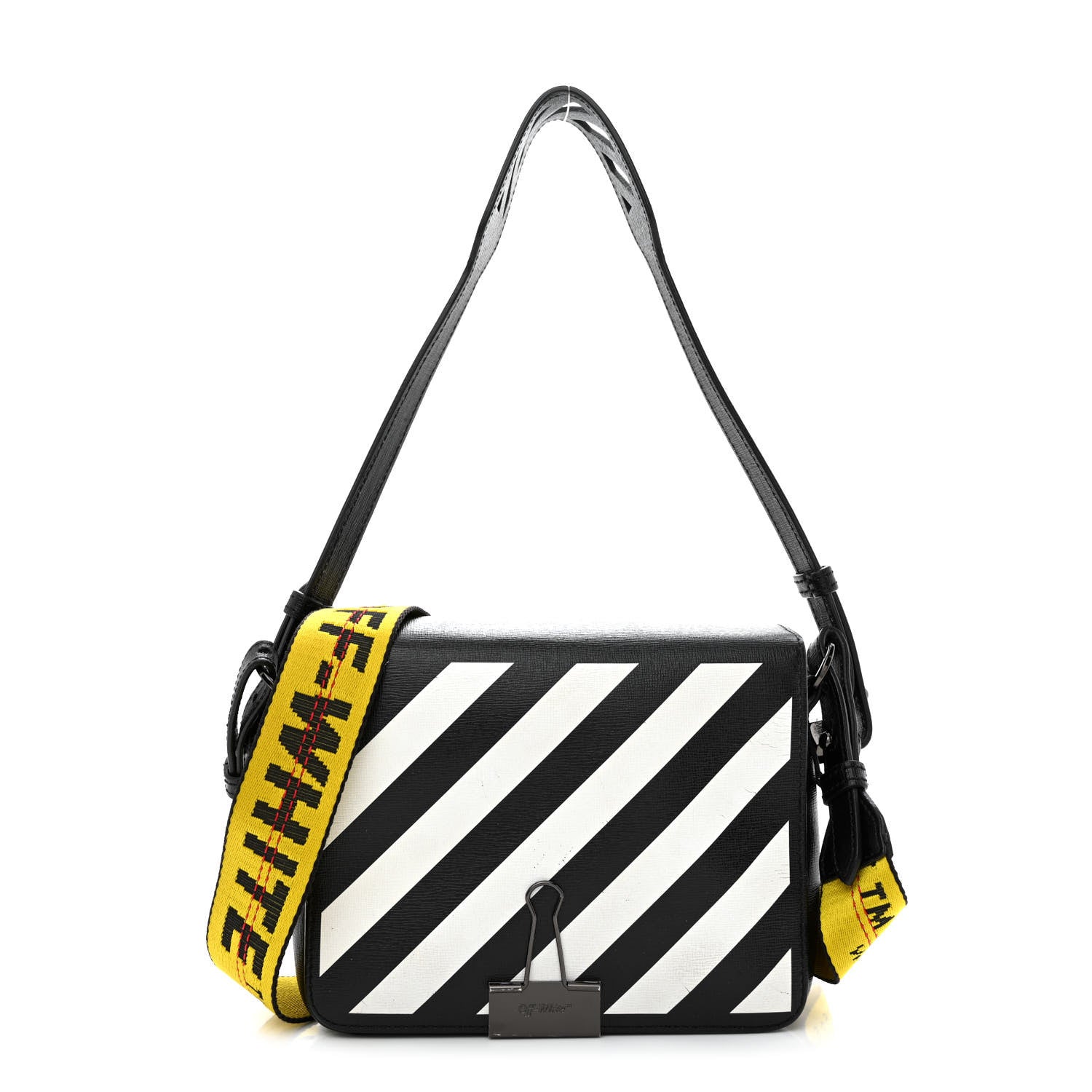 Off-White Calfskin Diag Flap Bag Black White 1 of 15
