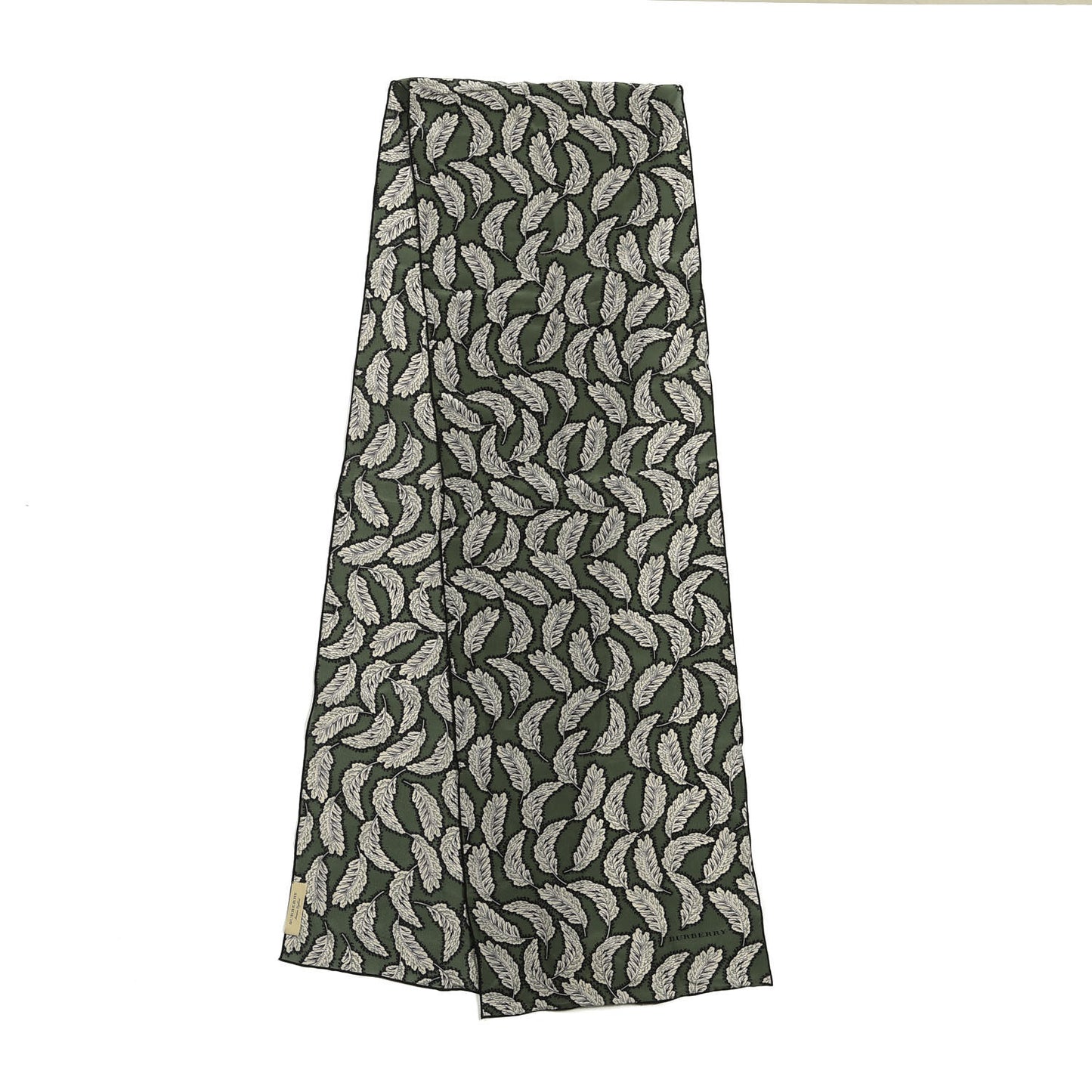 Silk Leaf Print Scarf Dusty Green