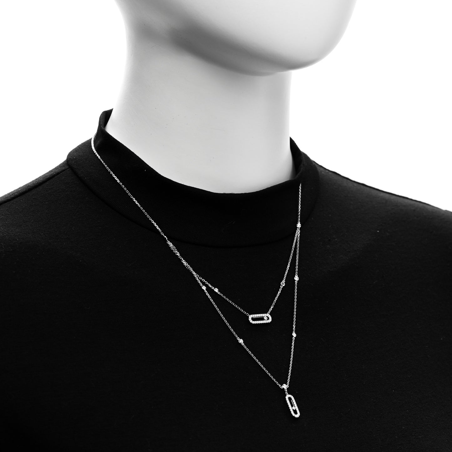 18K White Gold Diamond 2 Row Move Uno Pave Necklace
