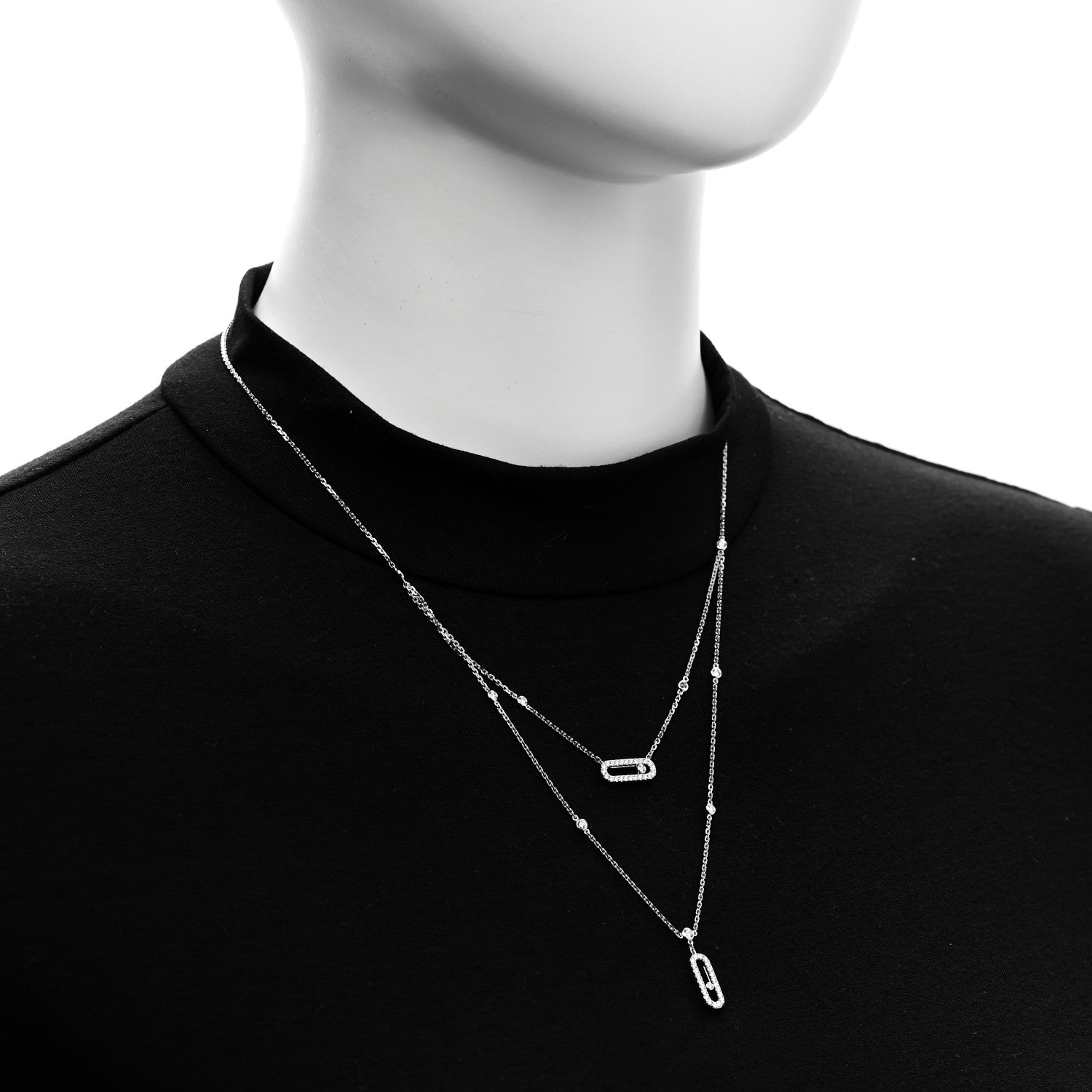 Messika 18K White Gold Diamond 2 Row Move Uno Pave Necklace 2 of 5