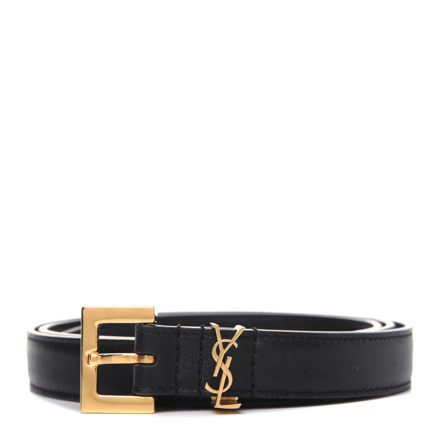 Saint Laurent Smooth Calfskin Monogram Square Buckle Belt 95 38 Black 1 of 8