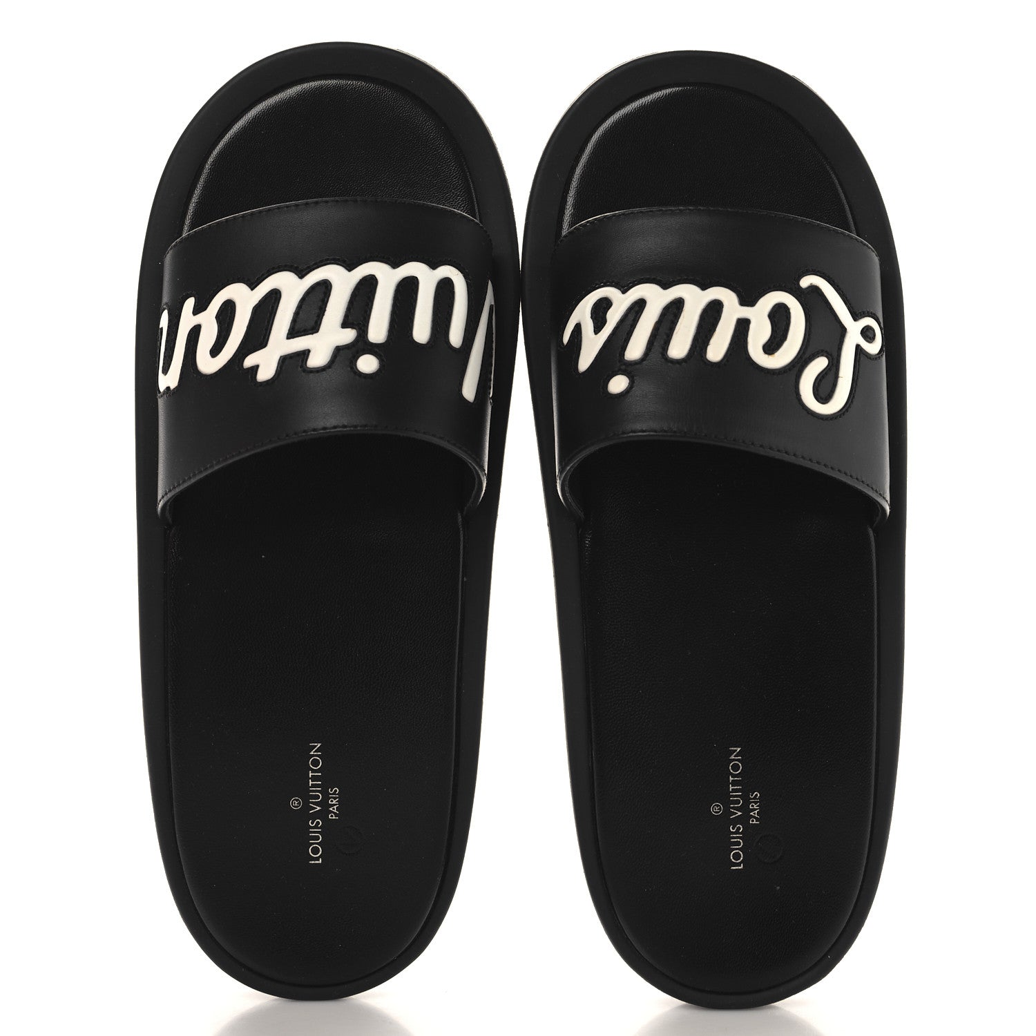 Louis Vuitton Calfskin Logo Sunbath Slide Sandals 38 Black 2 of 10