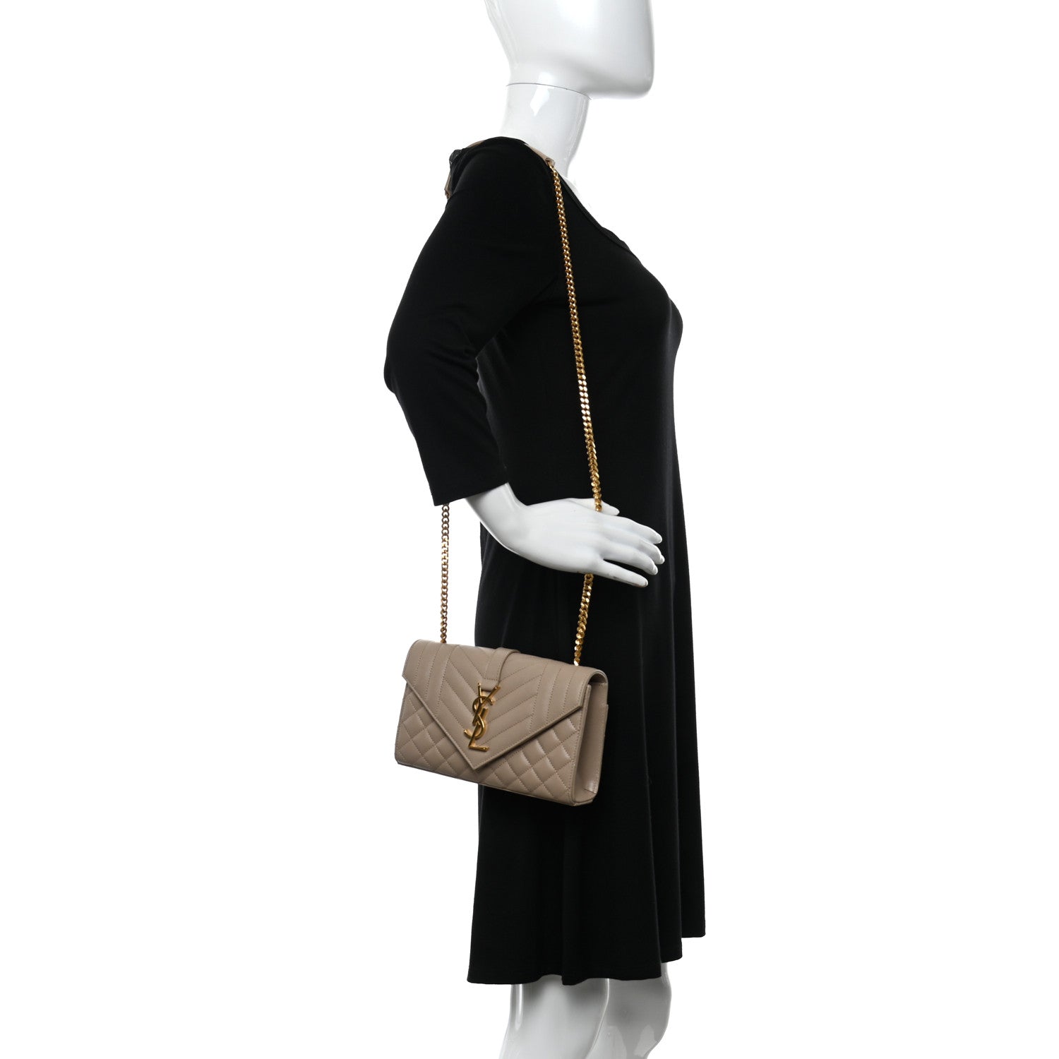 Saint Laurent Grain De Poudre Textured Mixed Matelasse Triquilt Small Monogram Satchel Dark Beige 2 of 11