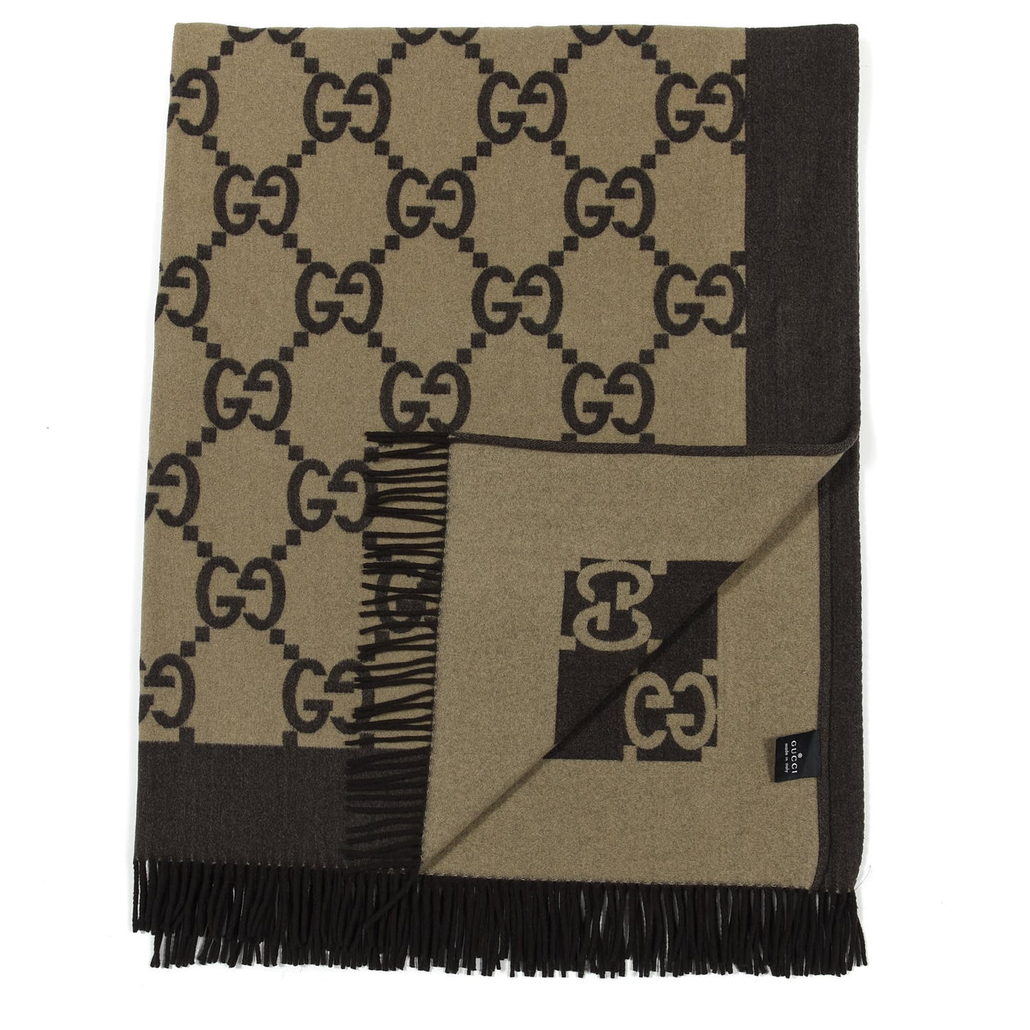 Wool Cashmere GG Monogram Blanket Dark Brown