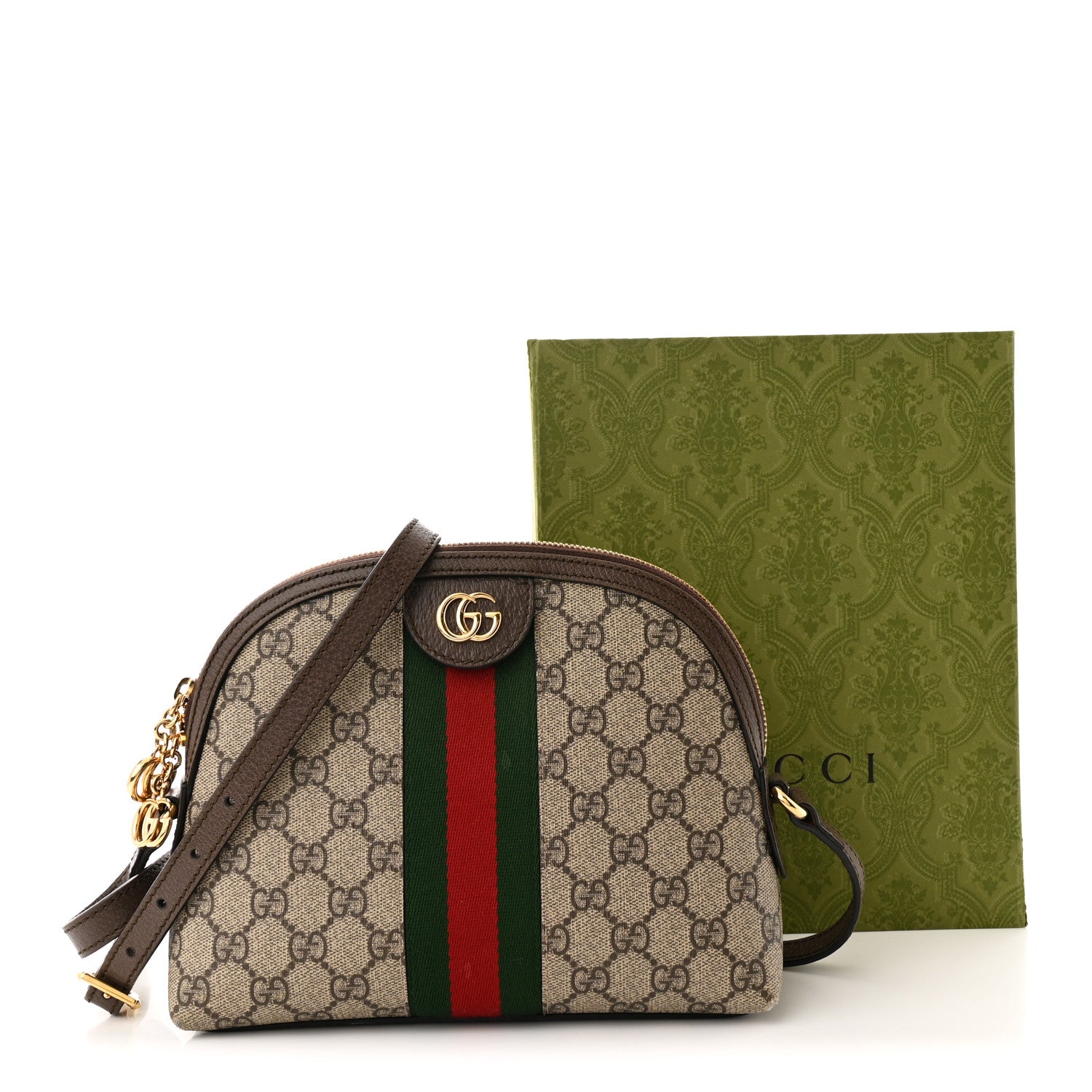 Gucci GG Supreme Monogram Textured Dollar Calfskin Web Small Ophidia Dome Shoulder Bag Beige Ebony New Acero 12 of 12