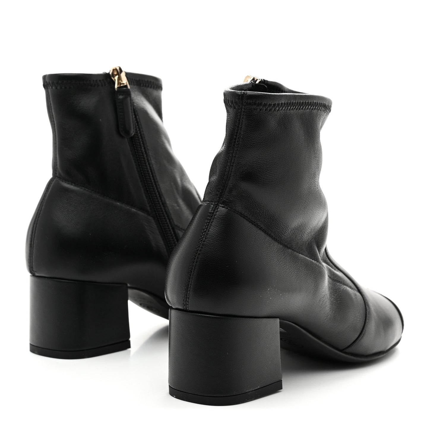 Stretch Lambskin Cap Toe CC Uniform Short Boots 36 Black