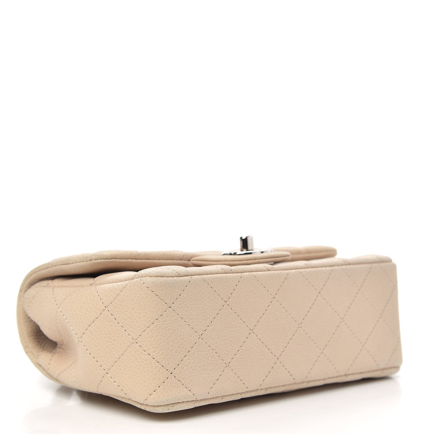 Iridescent Caviar Quilted Mini Rectangular Flap Light Beige