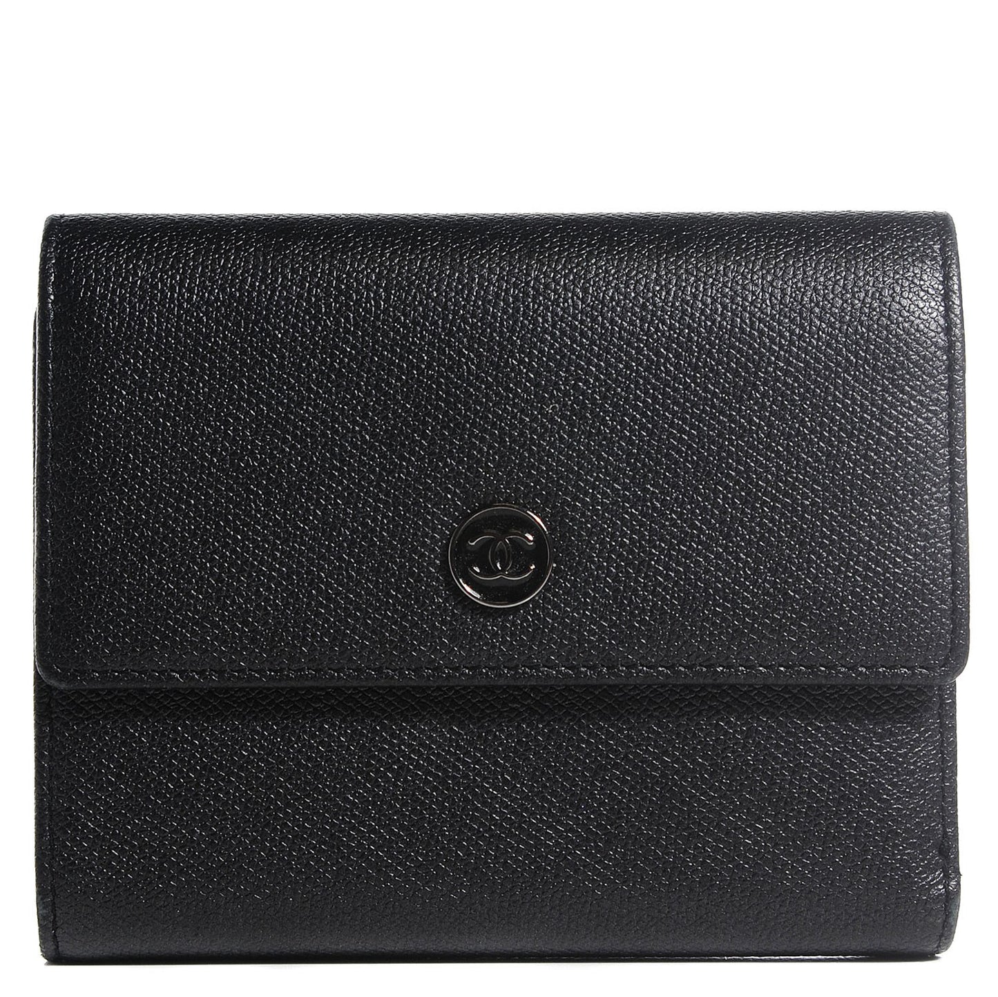 Grained Calfskin CC Button Flap Wallet Black