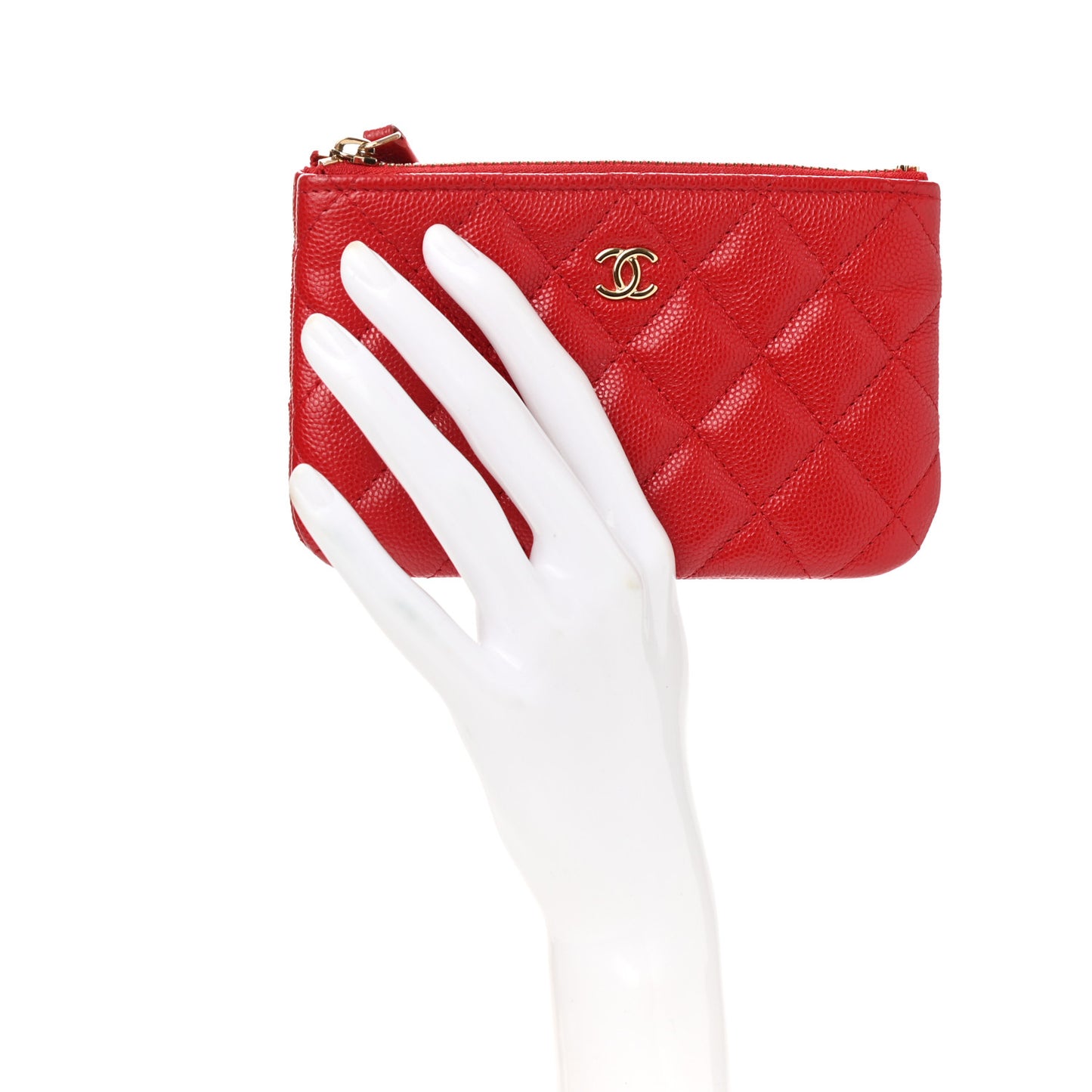 Caviar Quilted Small Cosmetic Case Red